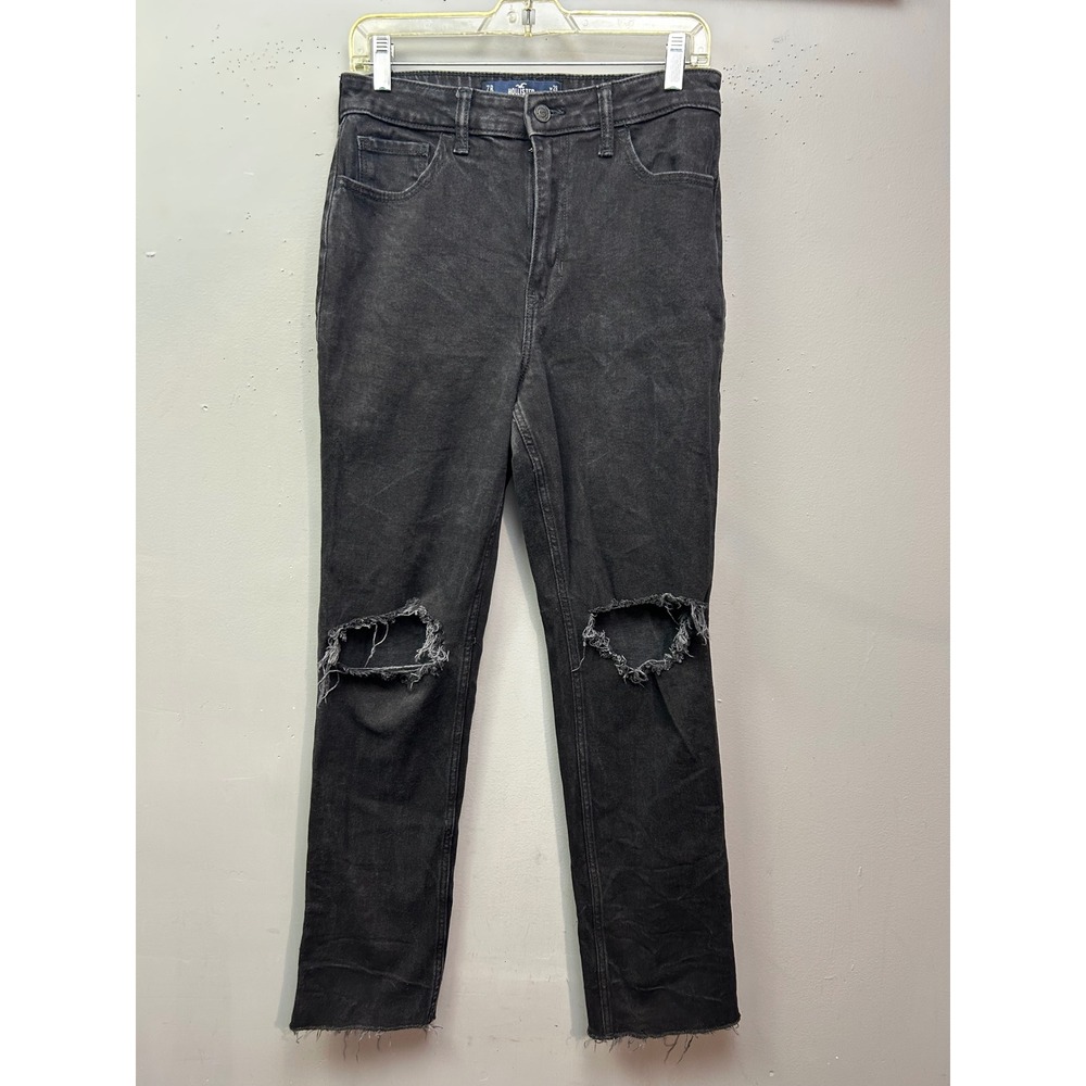Hollister Jeans Women 7R Black Ultra High-Rise 90s Vintage Straight Distressed